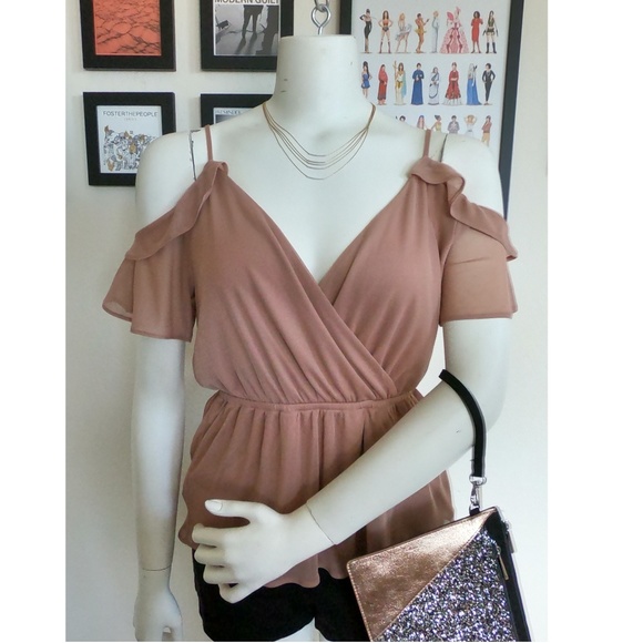 Express Cold Shoulder Flutter Sleeve Peplum XS - Picture 6 of 7